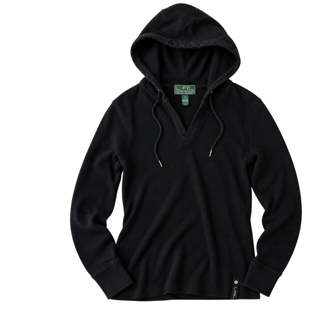 Lauren Ralph Lauren Active Womens Black Waffle‎ Knit Thermal Hoodie Size M